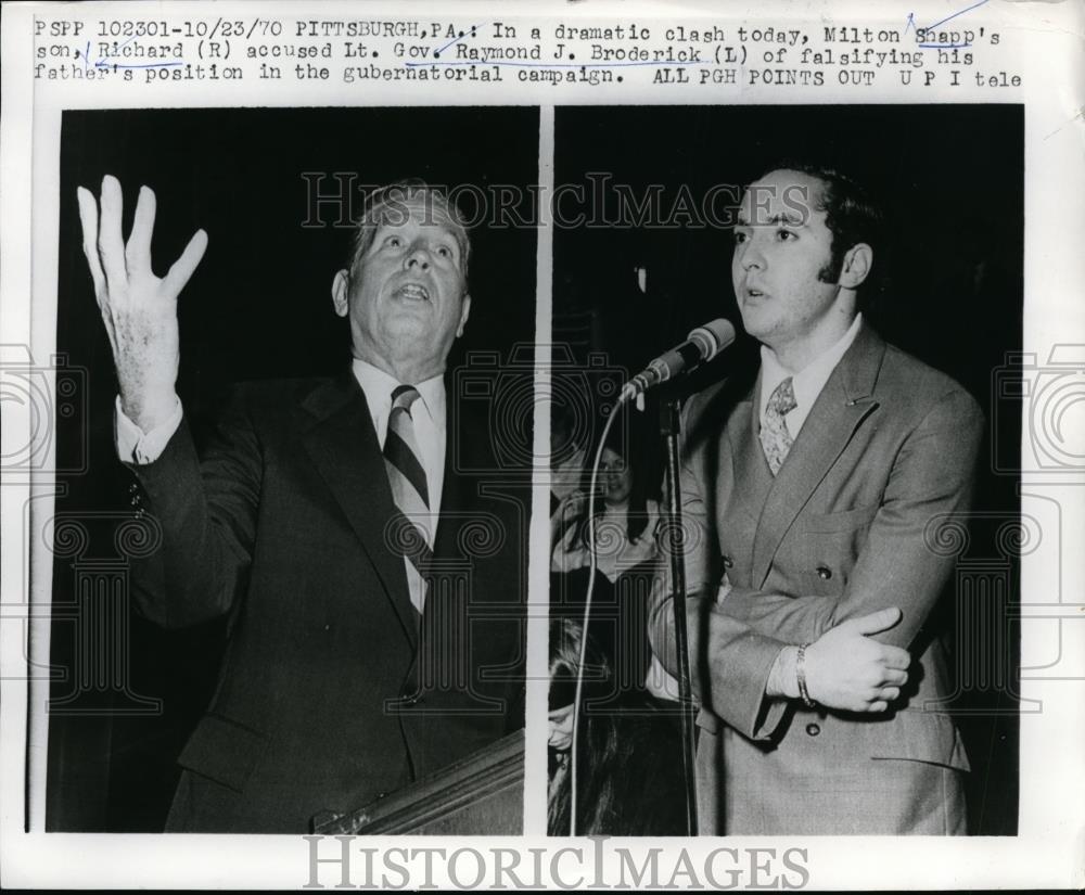 1970 Press Photo Milton Shapp's son Richard & Lt Gov Raymond Broderick of PA - Historic Images