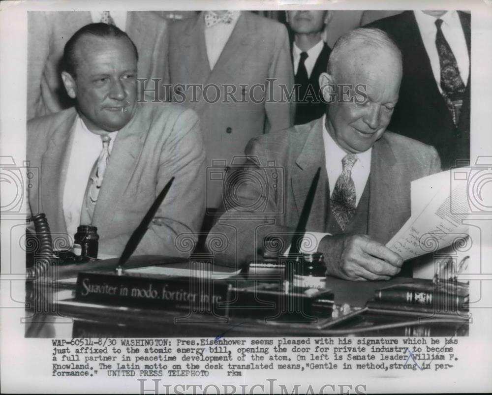 1954 Press Photo President Eisenhower signs atomic energy bill - nee84433 - Historic Images