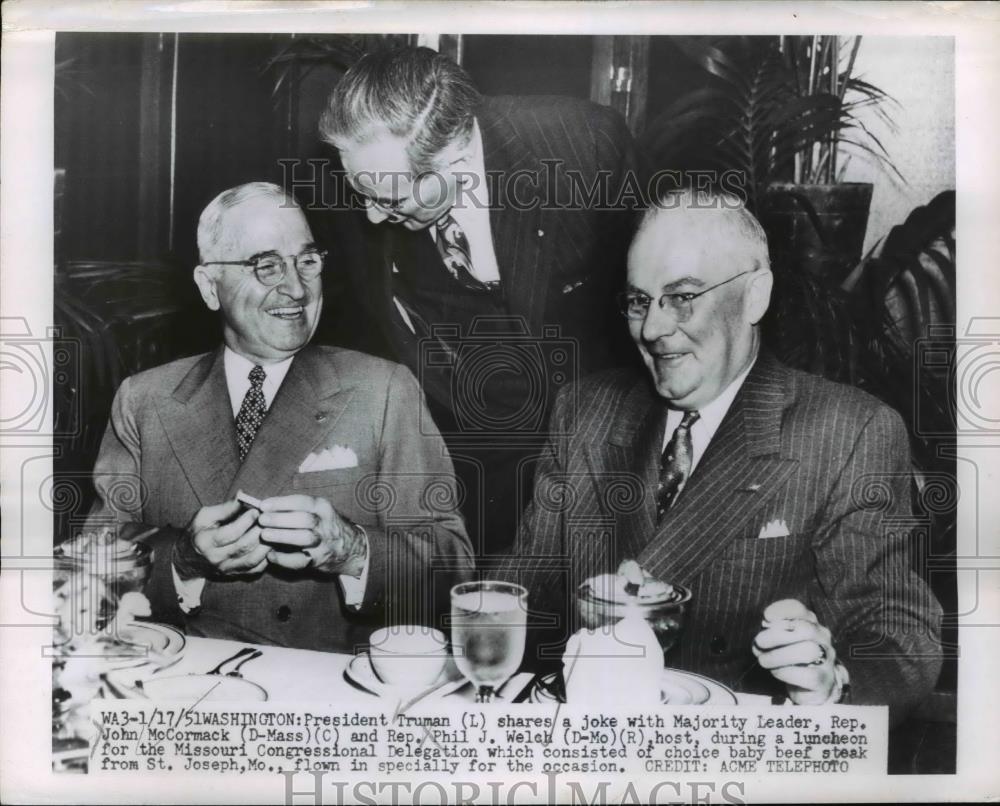 1951 Press Photo President Truman & Majority Leader Rep John McCormack - Historic Images