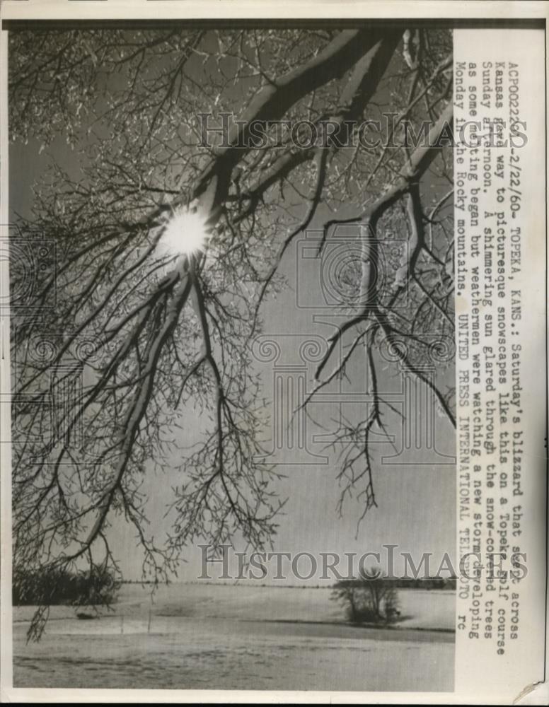 1960 Press Photo Snowscape on a Topeka Golf Course at Blizzard swept Kansas - Historic Images