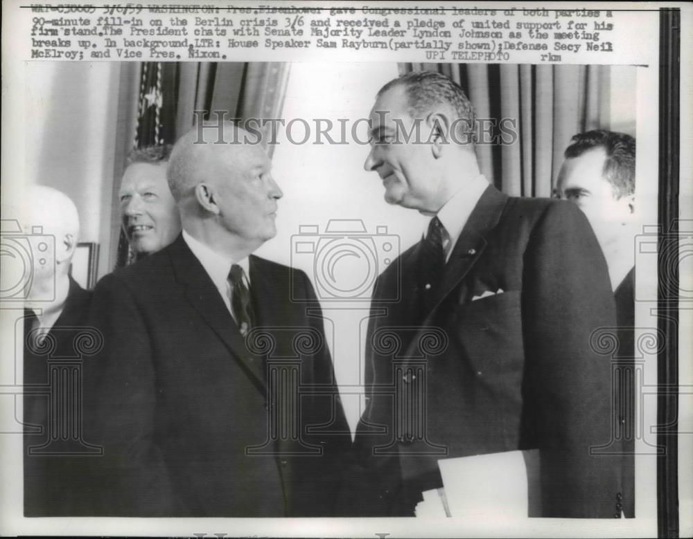 1959 Press Photo President Eisenhower, Senate leader Lyndon Johnson in DC - Historic Images