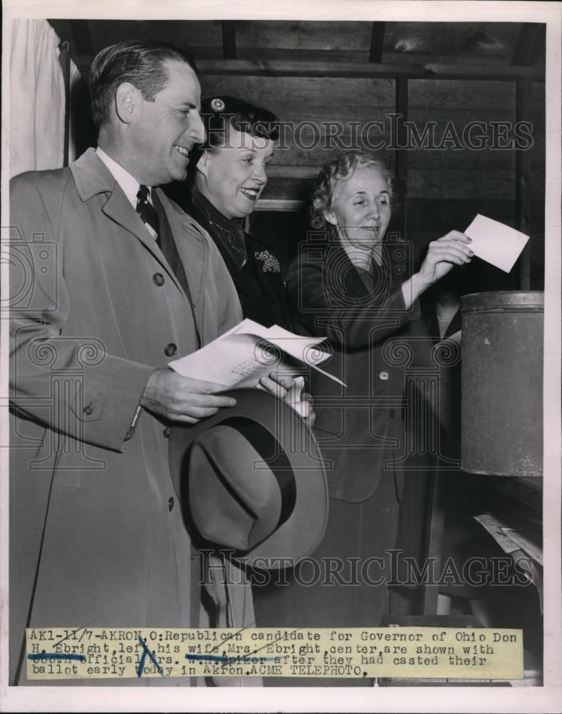 1950 Press Photo Ohio Governor candidate Don Ebright, wife &amp; Mrs WH Spiker - Historic Images