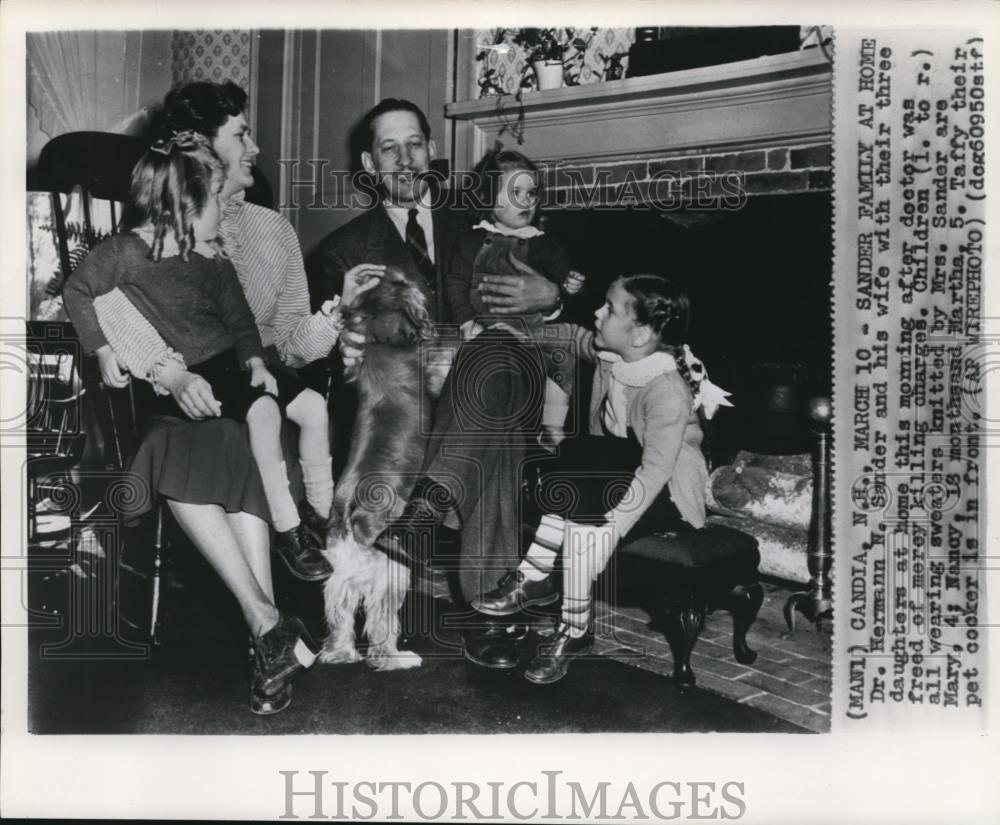 1950 Wire Photo Dr. Sander Family at home after freed of merley killing charges - Historic Images