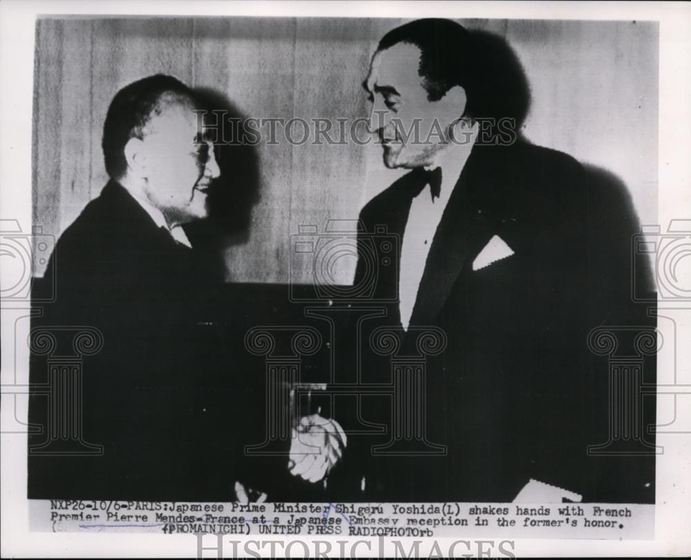 1954 Press Photo French Premier Mendes-france &amp; Japanese Minister S Yoshida - Historic Images