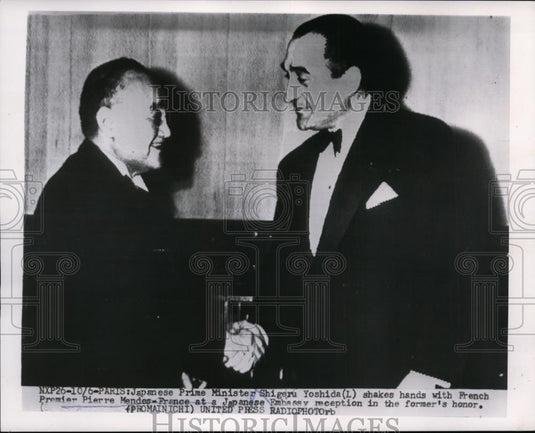 1954 Press Photo French Premier Mendes-france & Japanese Minister S Yoshida - Historic Images