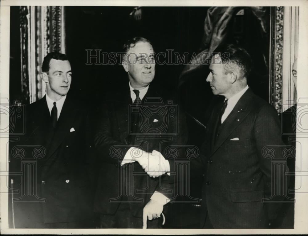 1931 Press Photo Governor Roosevelt, Clyde Pangborn &amp; Hugh Herndon Jr - Historic Images