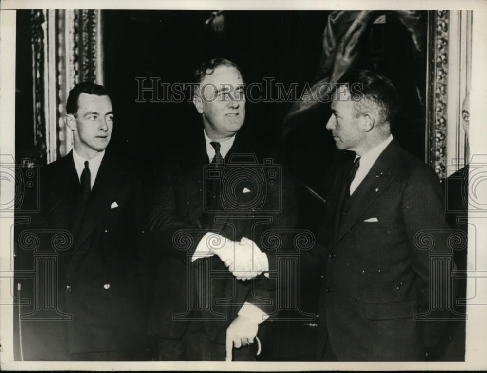 1931 Press Photo Governor Roosevelt, Clyde Pangborn & Hugh Herndon Jr - Historic Images