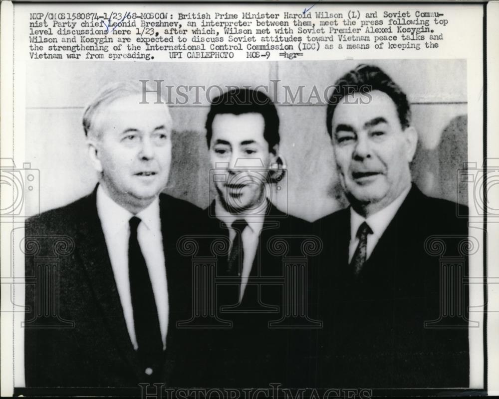 1968 Press Photo British Prime Minister Harold Wilson, Soviet Leonid Brezhnev - Historic Images