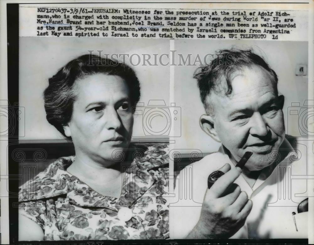 1961 Press Photo Mrs Hani &amp; Mr Joel Brand witnesses at Jersulaem trial - Historic Images