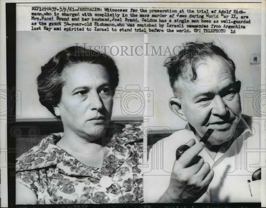 1961 Press Photo Mrs Hani & Mr Joel Brand witnesses at Jersulaem trial - Historic Images