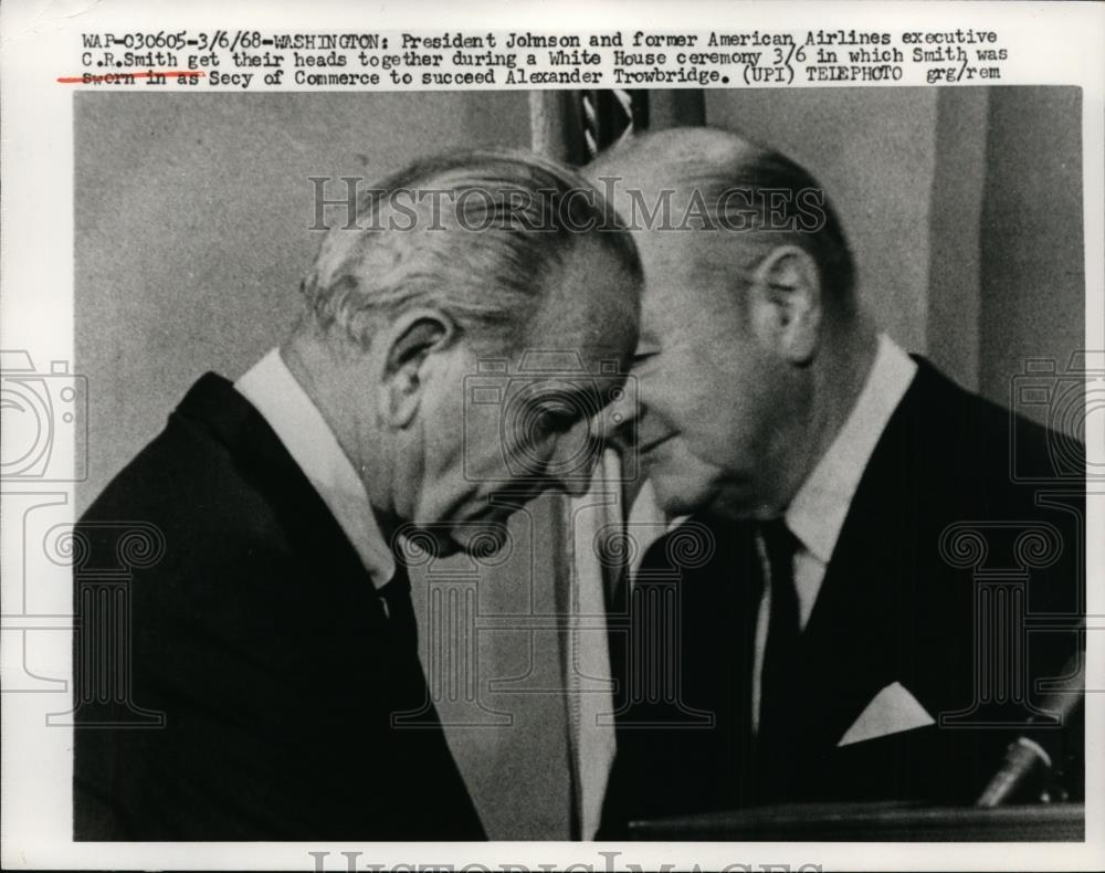 1968 Press Photo President Johnson &amp; CR Smith new Secretary of Commerce - Historic Images