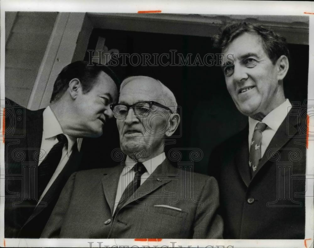 1969 Press Photo Ex President Truman, VP Hubert Humphrey &amp; Sen Ed Muskie - Historic Images