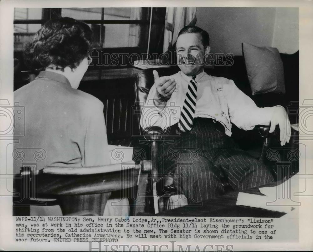 1952 Press Photo Senator Henry Cabot Lodge &amp; secretary Catherine Armstrong - Historic Images