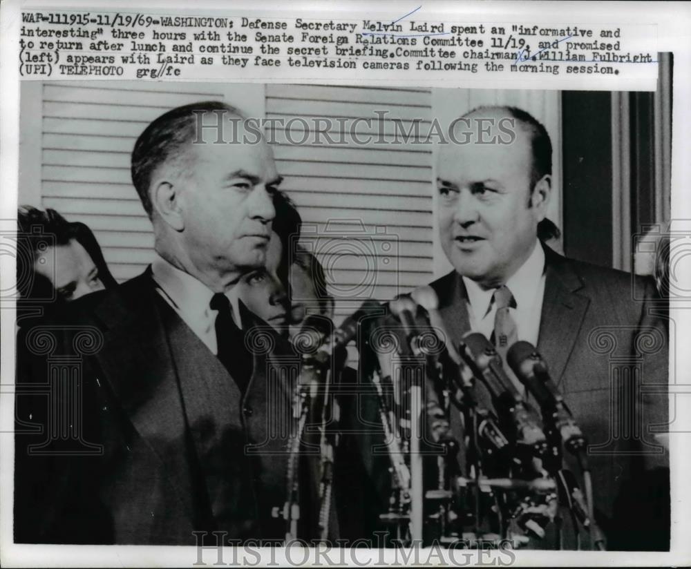 1969 Press Photo Defense Secretary Melvin Laird, J william Fulbright in DC - Historic Images