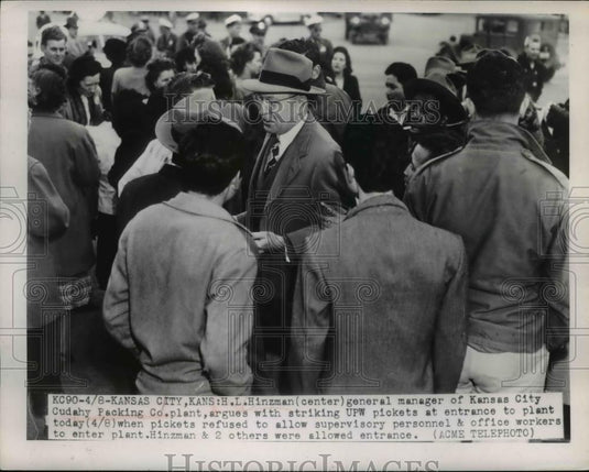 1948 Press Photo Cudahy Packing Co pickets at Kansas City strike HL Hinzman - Historic Images