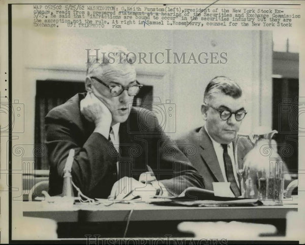 1962 Press Photo G.Keith Funston at hearing of securities & exchange c ...