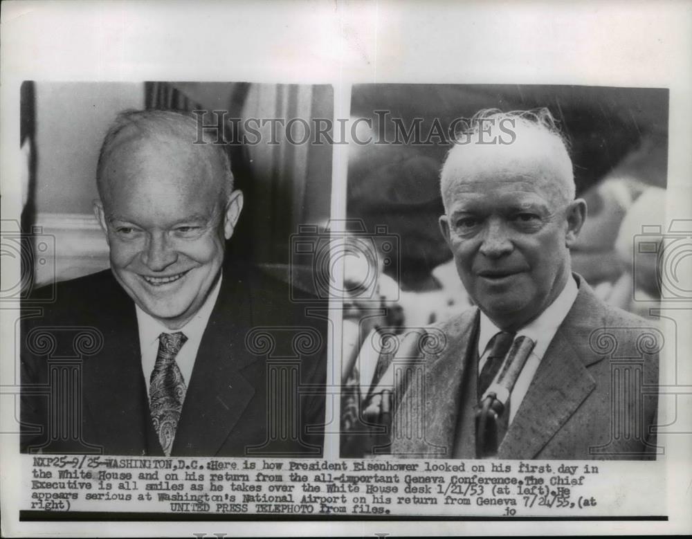 1955 Press Photo President Eisenhower as he looked on 1st day in White House - Historic Images