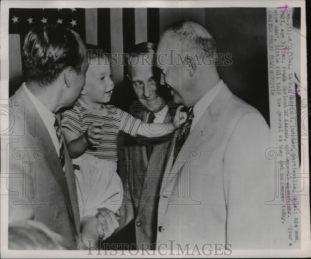 1952 Press Photo HArris Dutcher, son Phil, Senator Frank Carlson of KS - Historic Images
