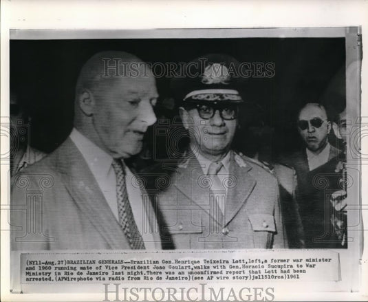 1961 Wire Photo Brazilian Gen.Henriquez Teixeira and Gen Horacio Sucupira. - Historic Images