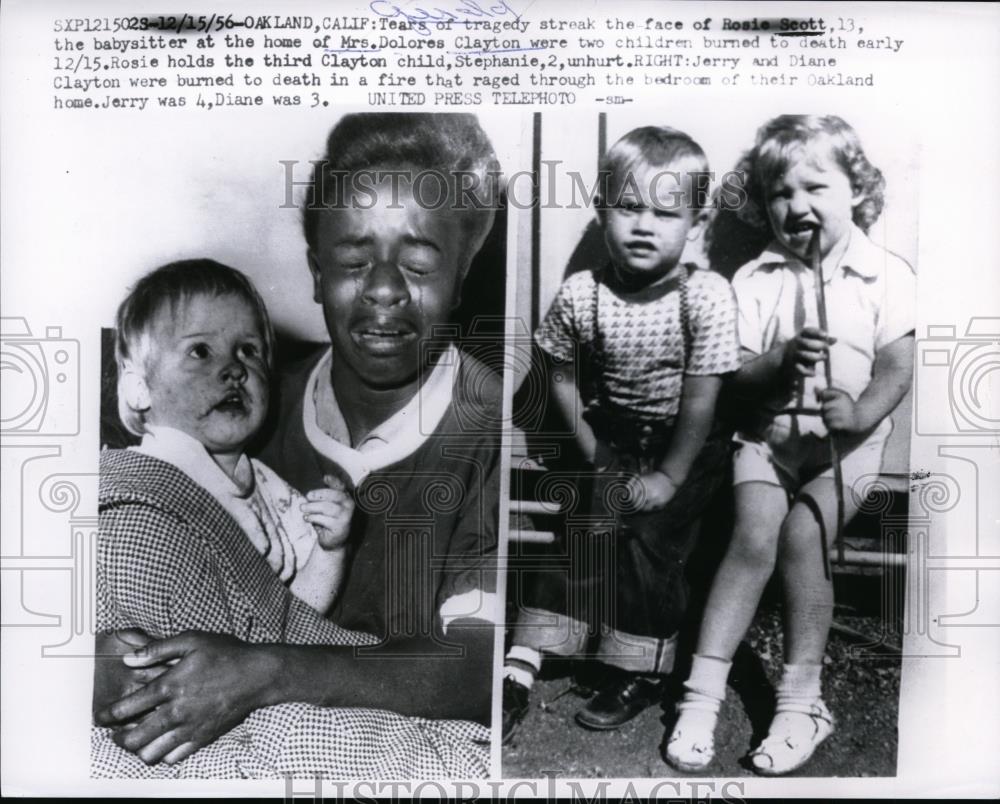 1956 Press Photo Rose Scott, Mrs Dolores Clayton as siblings died in a fire - Historic Images