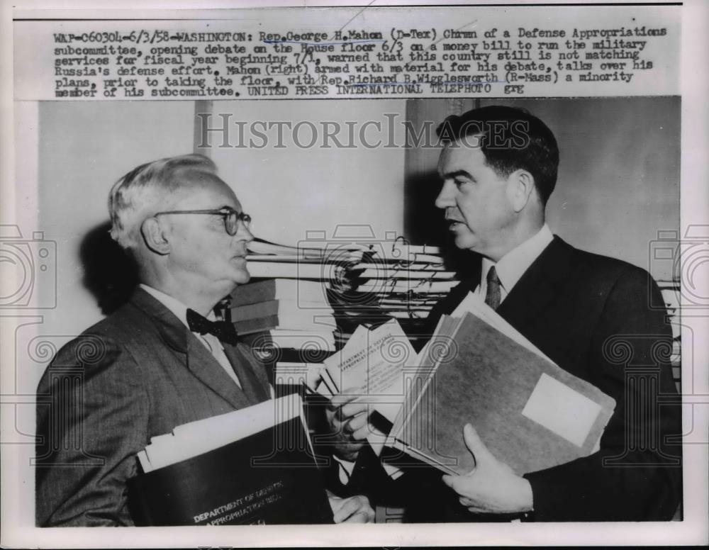 1958 Press Photo Rep George Mahon of Texas & Rep Richard Wigglesworth of MA - Historic Images
