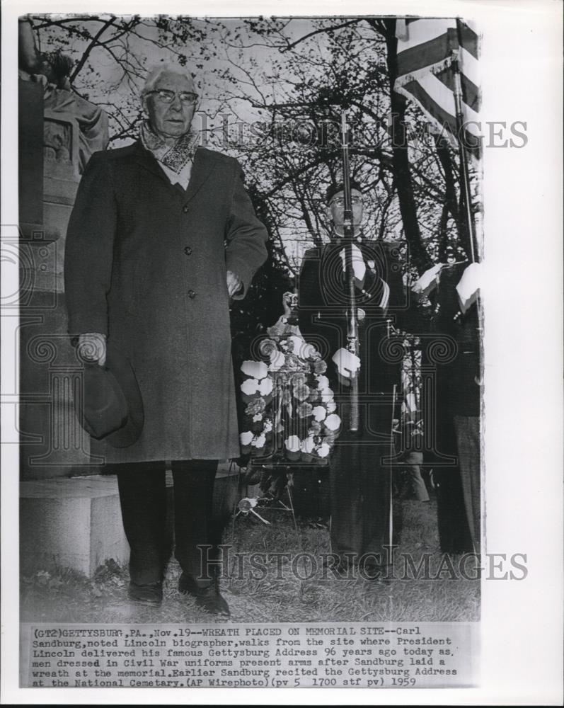 1959 Wire Photo C. Sandburgh Walks from the Site  Pres.Lincoln Delivered Addres - Historic Images