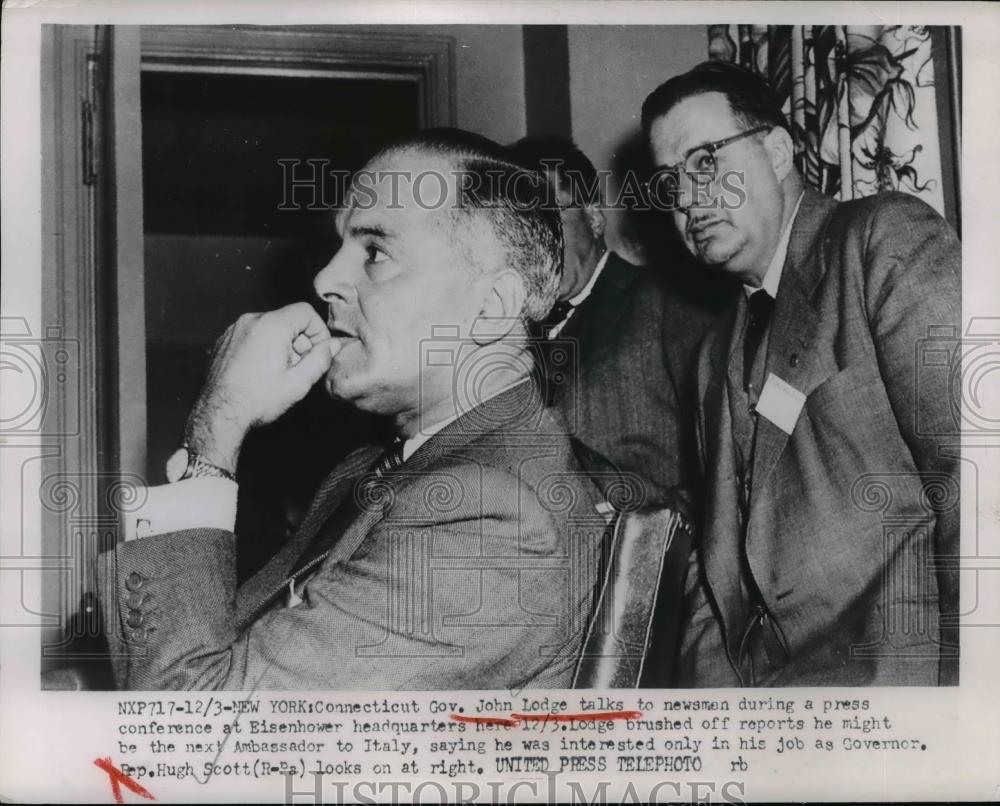 1952 Press Photo Gov. John Lodge of Conn. at Eisenhower Headquarters in N.Y. - Historic Images