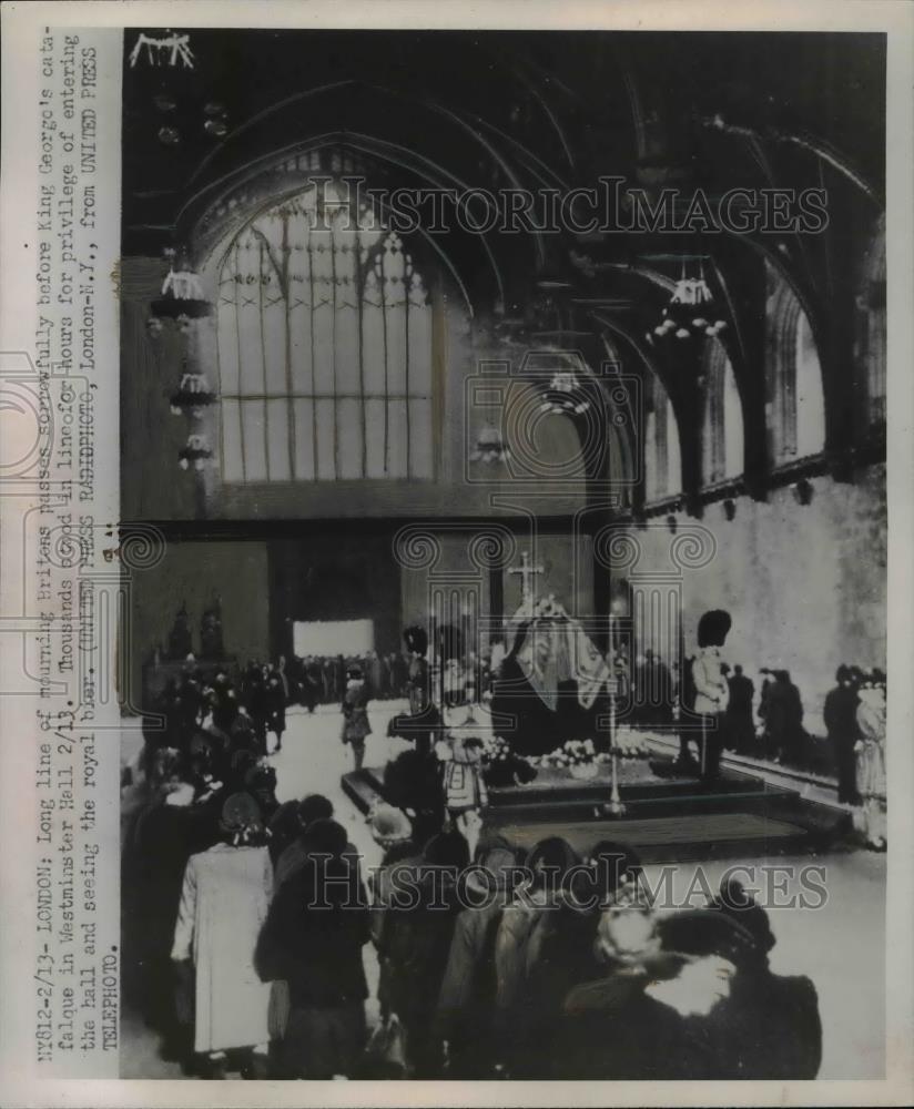 1952 Press Photo British mourn King George catafulque at Westminster Hall - Historic Images