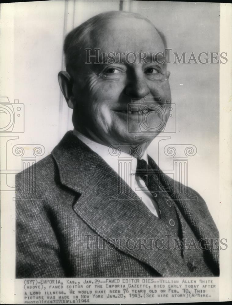 1944 Wire Photo William Allen White famed editor of the Emporia, Gazette - Historic Images