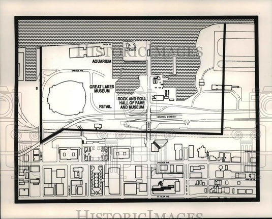 1990 Press Photo Map of Rock and Roll Hall and Museum at North Coast Harbor - Historic Images
