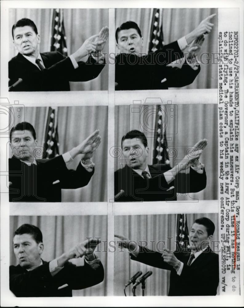 1968 Press Photo Gov. Ronald Reagan of Calif. Ex Corp man explain his maneuvers - Historic Images