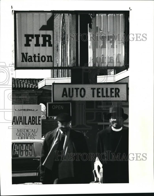 1990 Press Photo First National Bank sign at 106th & Chester Ave - cva81324 - Historic Images