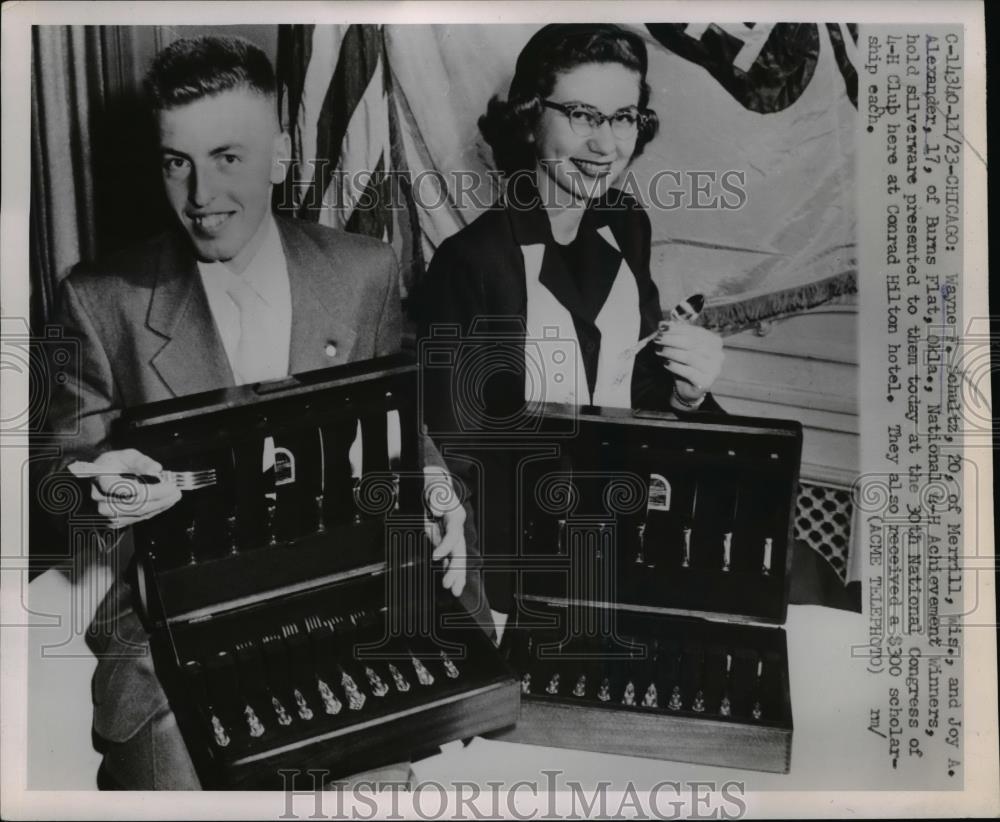 1951 Press Photo Wayne Schultz And Joy Alexander Hold Silverware - nee85323 - Historic Images