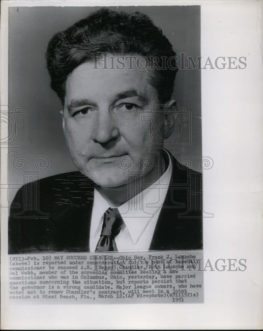 1951 Wire Photo Ohio Gov. Frank J. Lausche is reported under consideration for - Historic Images