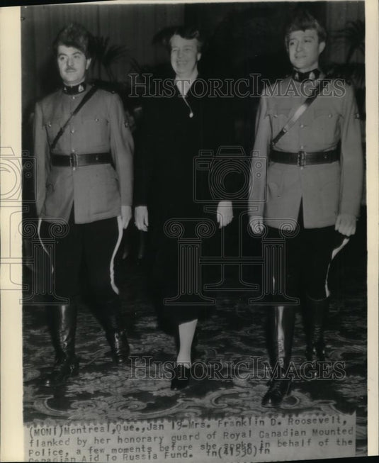 1943 Wire Photo Mrs.Franklin D. Roosevelt Flanked by he Honorary Guard - Historic Images