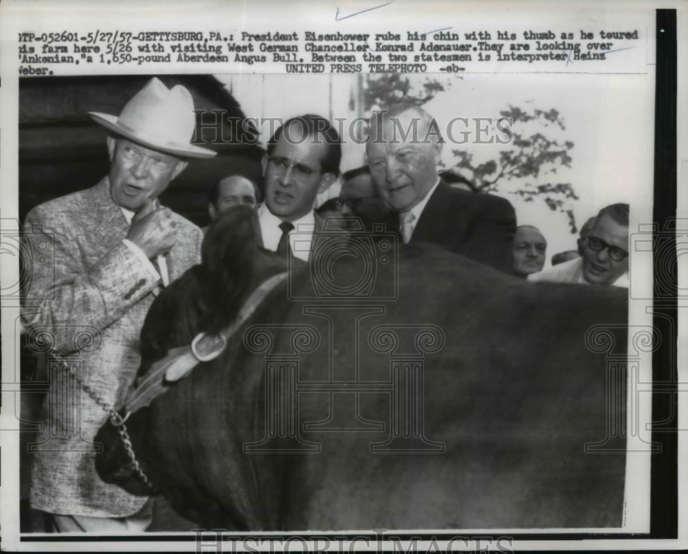 1957 Press Photo President Eisenhower &amp; West German Chancellor K Adenauer - Historic Images