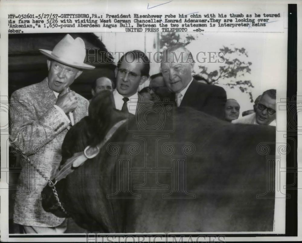 1957 Press Photo President Eisenhower & West German Chancellor K Adenauer - Historic Images