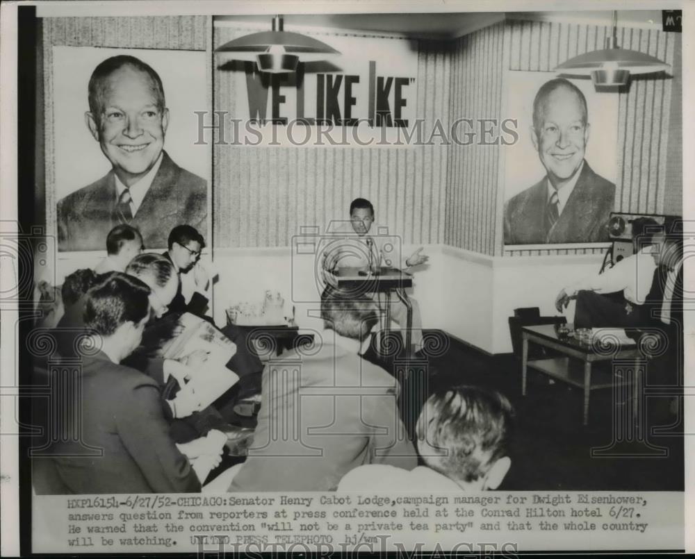 1952 Press Photo Sen.Henry Cabot Lodge campaign manager for Dwight Eisenhower. - Historic Images