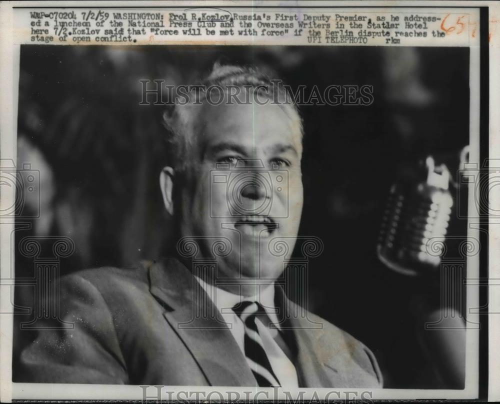 1959 Press Photo Soviet 1st Deputy Premier Frol Kozlov at National Press Club DC - Historic Images