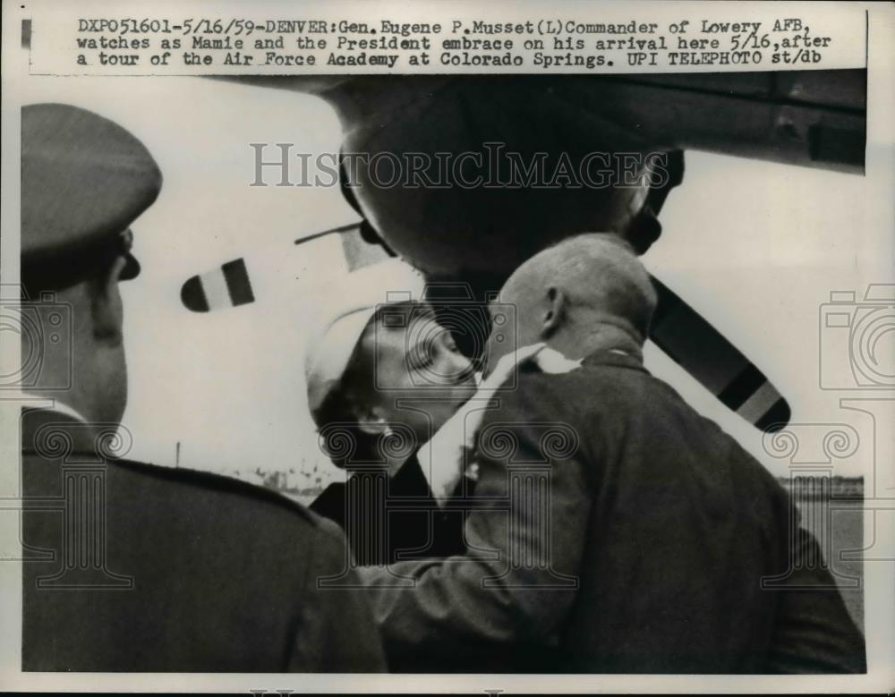 1959 Press Photo President &amp; Mrs Eisenhower, General Eugene Musset - nee85686 - Historic Images