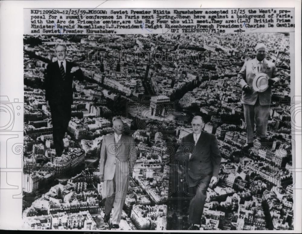 1959 Press Photo Big Four against a background of Paris Arch de Triomphe Center - Historic Images