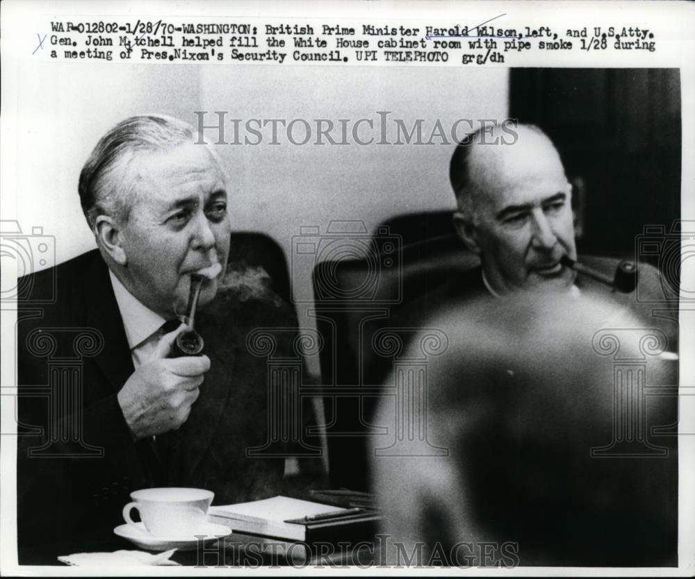 1970 Press Photo British Prime Minister Harold Wilson, US Atty Gen John Mitchell - Historic Images