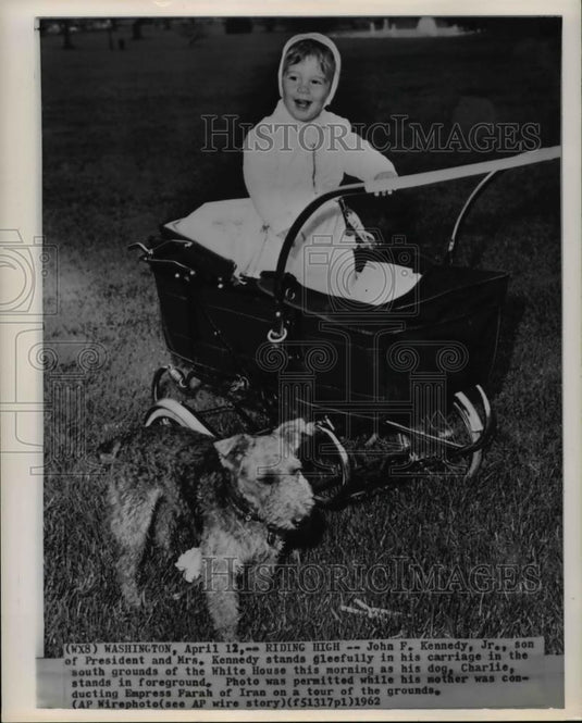 1962 Wire Photo Kennedy' Jr. stand in his carriage in the White House - Historic Images