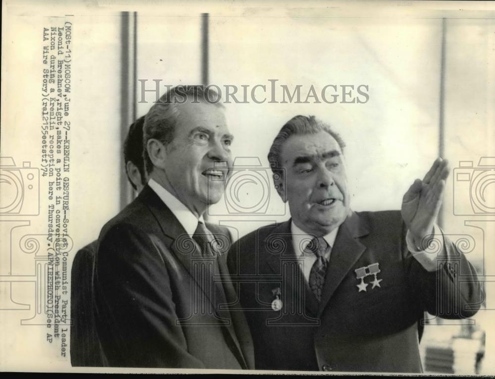 1974 Wire Photo Soviet Communist Party leader Leonid Brezhnew &amp; Pres Nixon - Historic Images