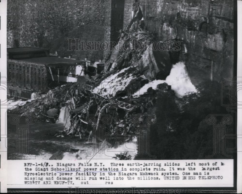 1956 Press Photo Rock slides at the Gian Schoellkopf Power Station in Niagara - Historic Images