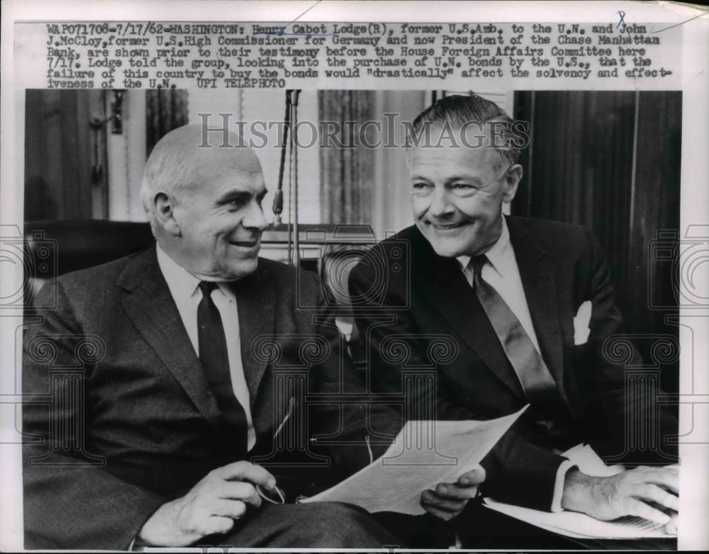 1962 Press Photo Henry Cabot Lodge,U.S.Amb. to U.N. and John J. McCloy. - Historic Images