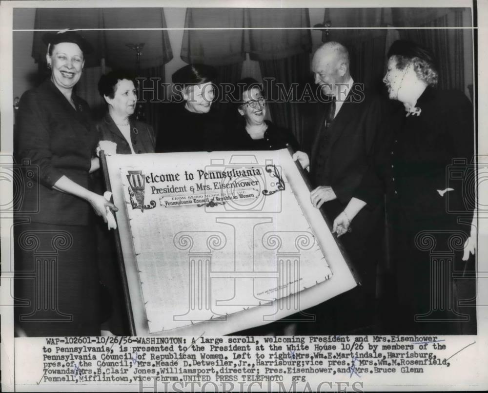 1956 Press Photo President &amp; Mrs Eisenhower, Pa Council of GOP Women - nee84248 - Historic Images