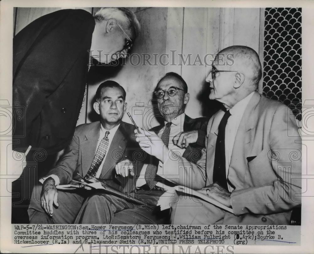 1953 Press Photo Senator Homer Ferguson of MI, William Fulbright of ARK - Historic Images