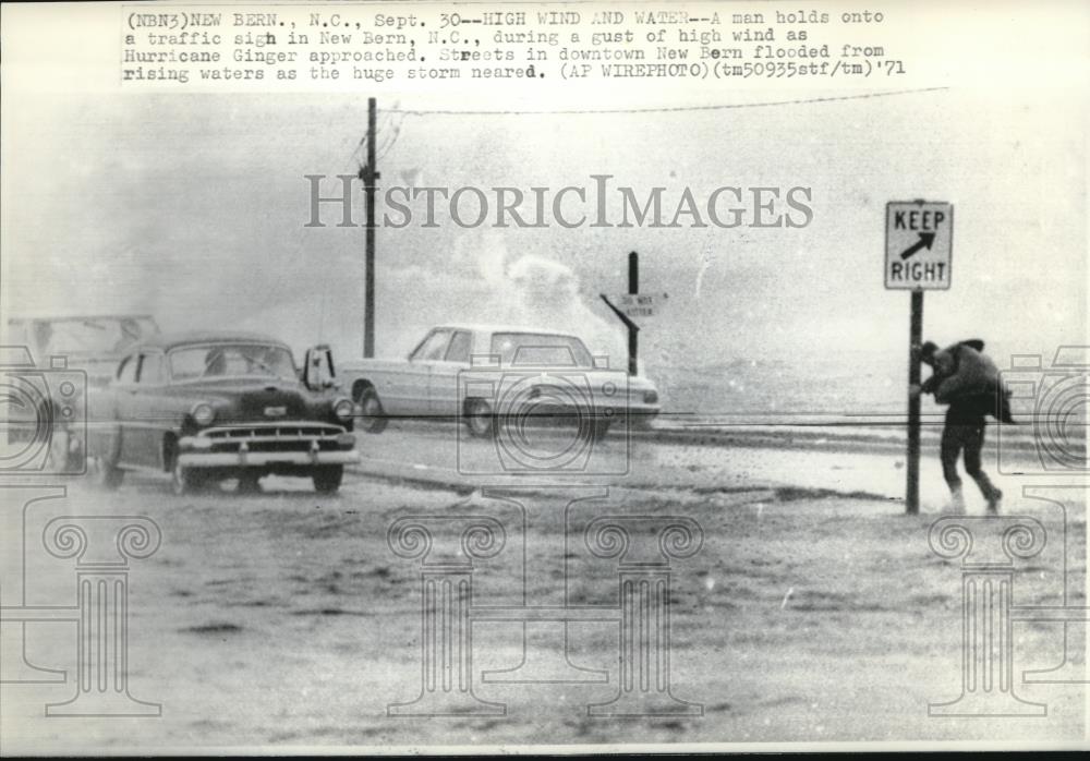 1971 Wire Photo High Wind&amp;Water in st. of downtonwn New Born by HurricaneGinger - Historic Images