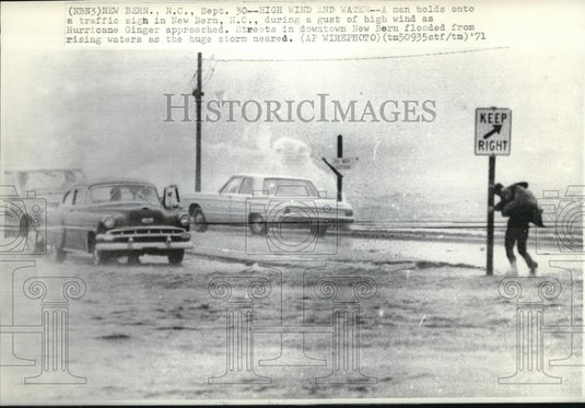 1971 Wire Photo High Wind&Water in st. of downtonwn New Born by HurricaneGinger - Historic Images